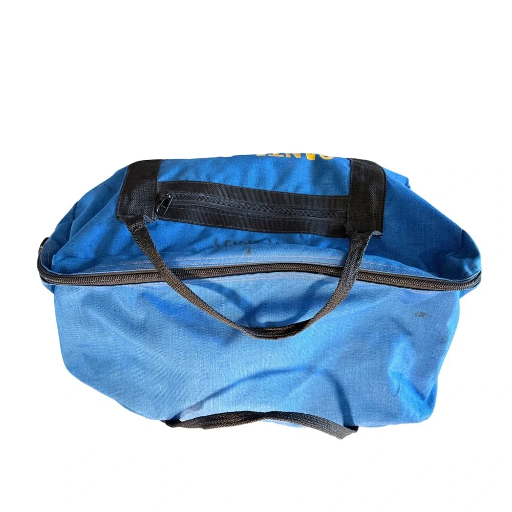 Vintage Santa Ana Fire Dept Blue Canvas Duffel Bag Gear Bag Yellow Lettering